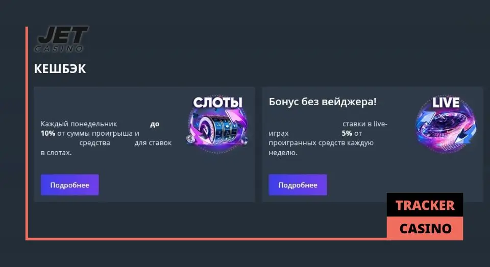 Условия начисления кэшбэка в Jet casino