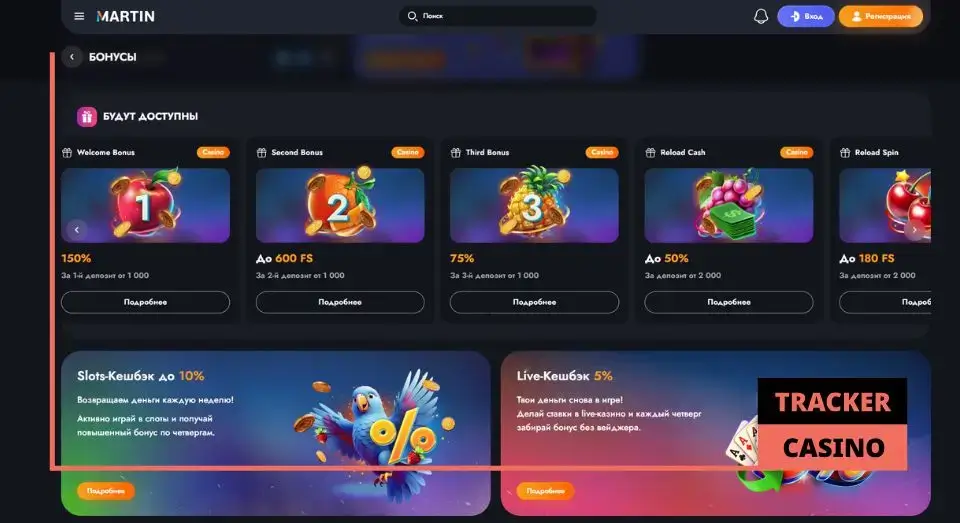 Casino Martin промокод: депозитные бонусы