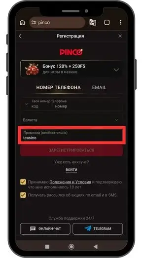 Pinco casino бездепозитные бонусы: 30 фриспинов
